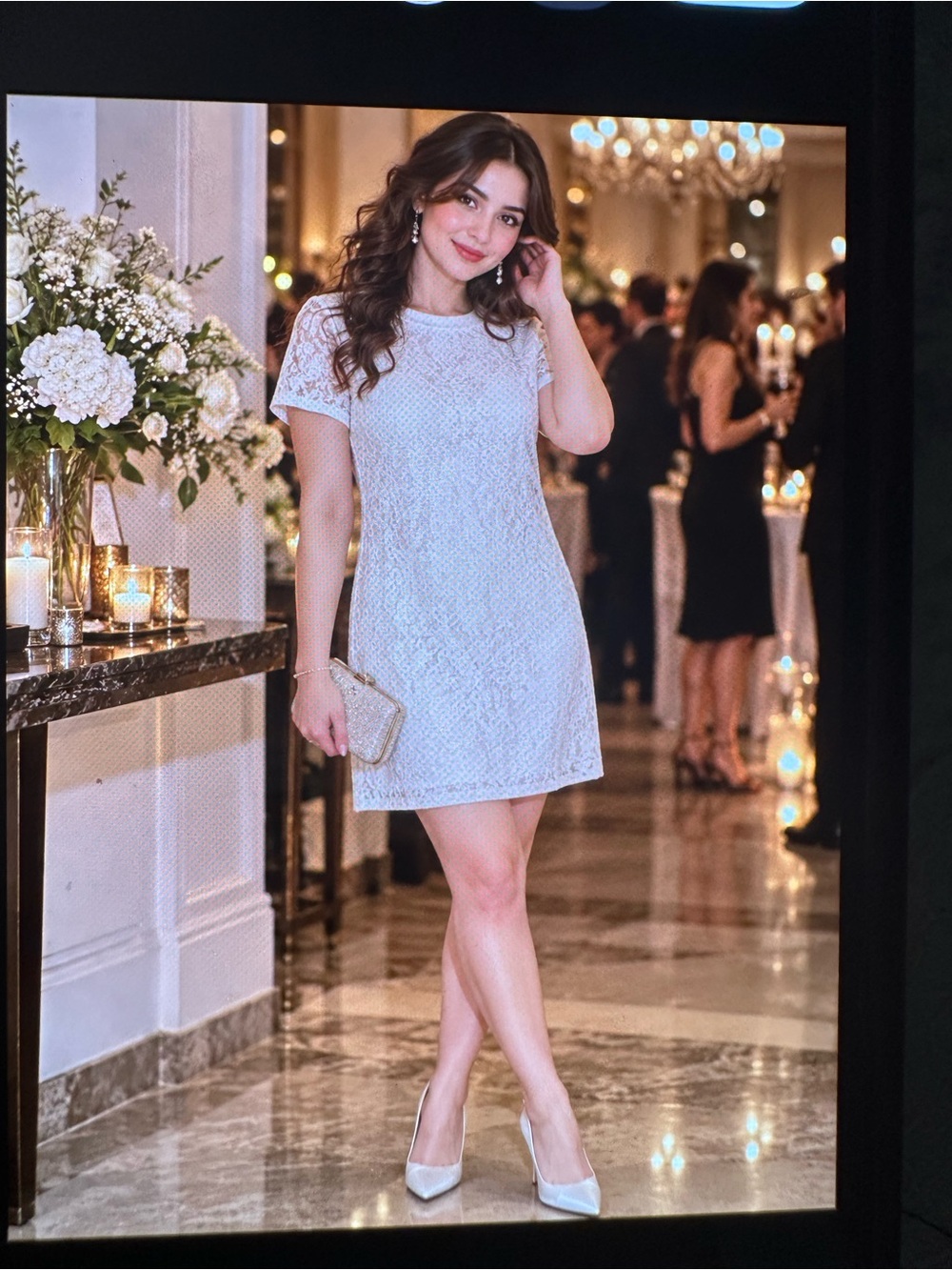 chaps White Lace Short-Sleeve Dress